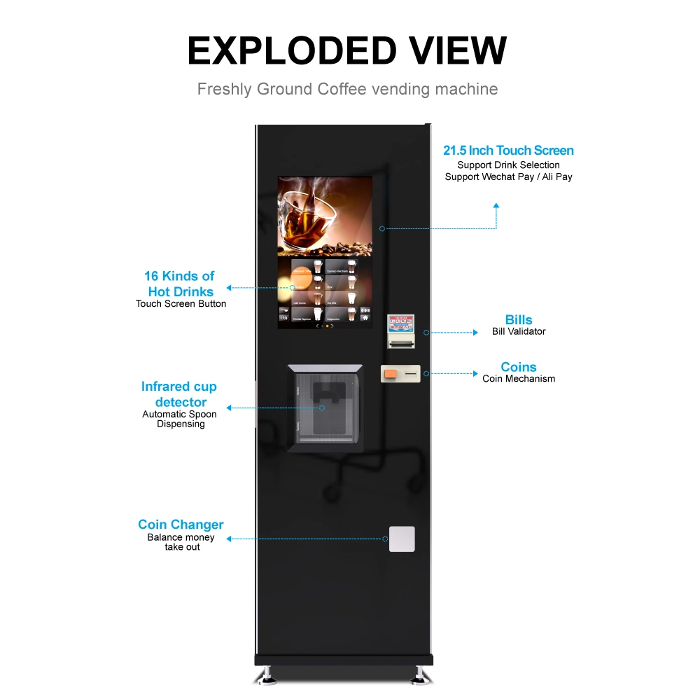 22 Inches Touch Screen Commercial Fresh Ground Coffee Vending Machine with Grinder